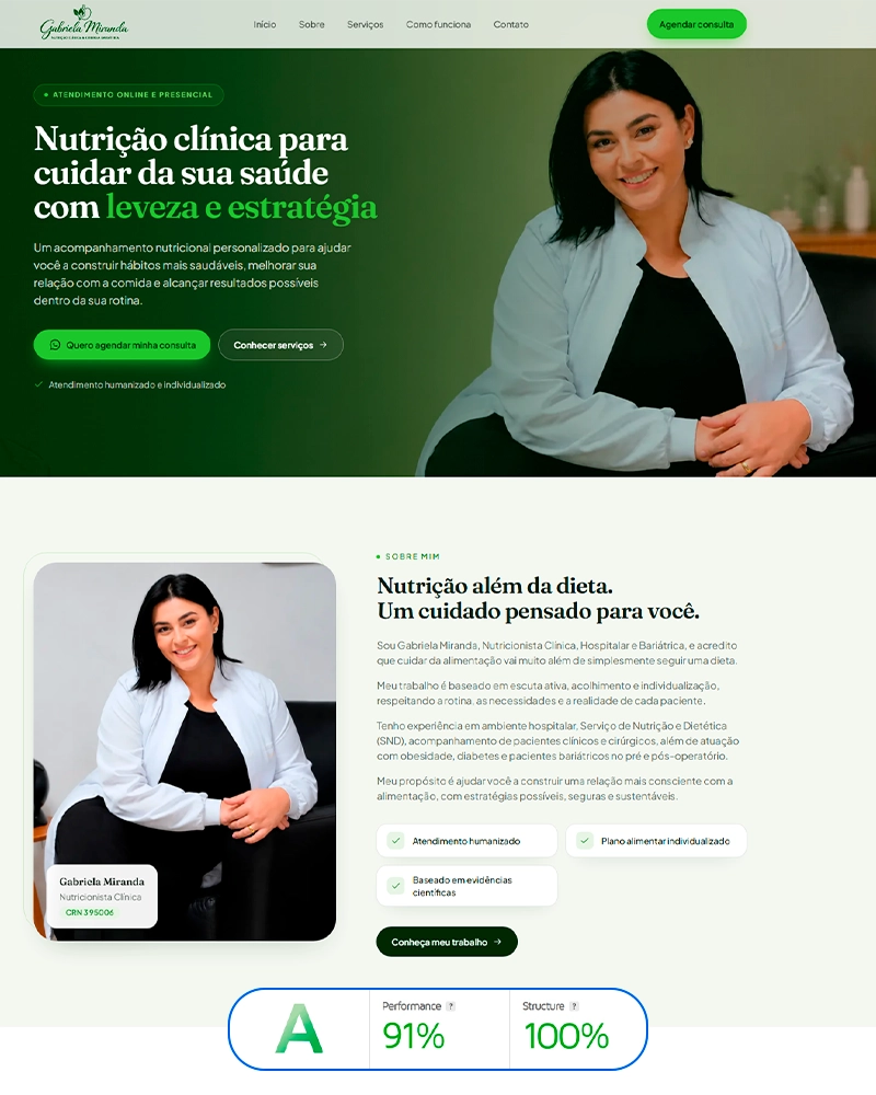 Landing page criada para Gabriela Miranda, nutricionista