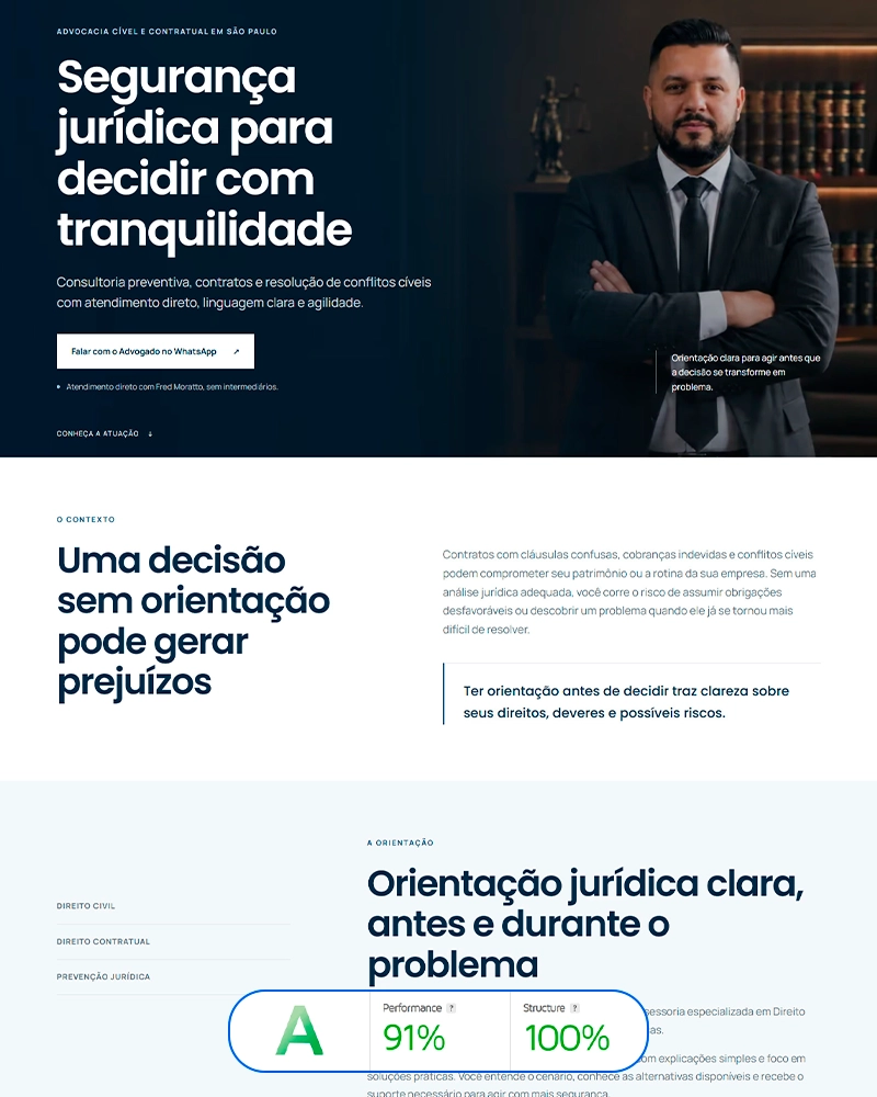 Landing page criada para Fred Moratto, advogado