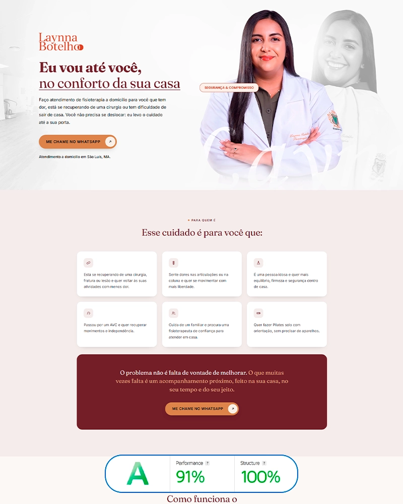 Landing page criada para Laynna Botelho, fisioterapeuta